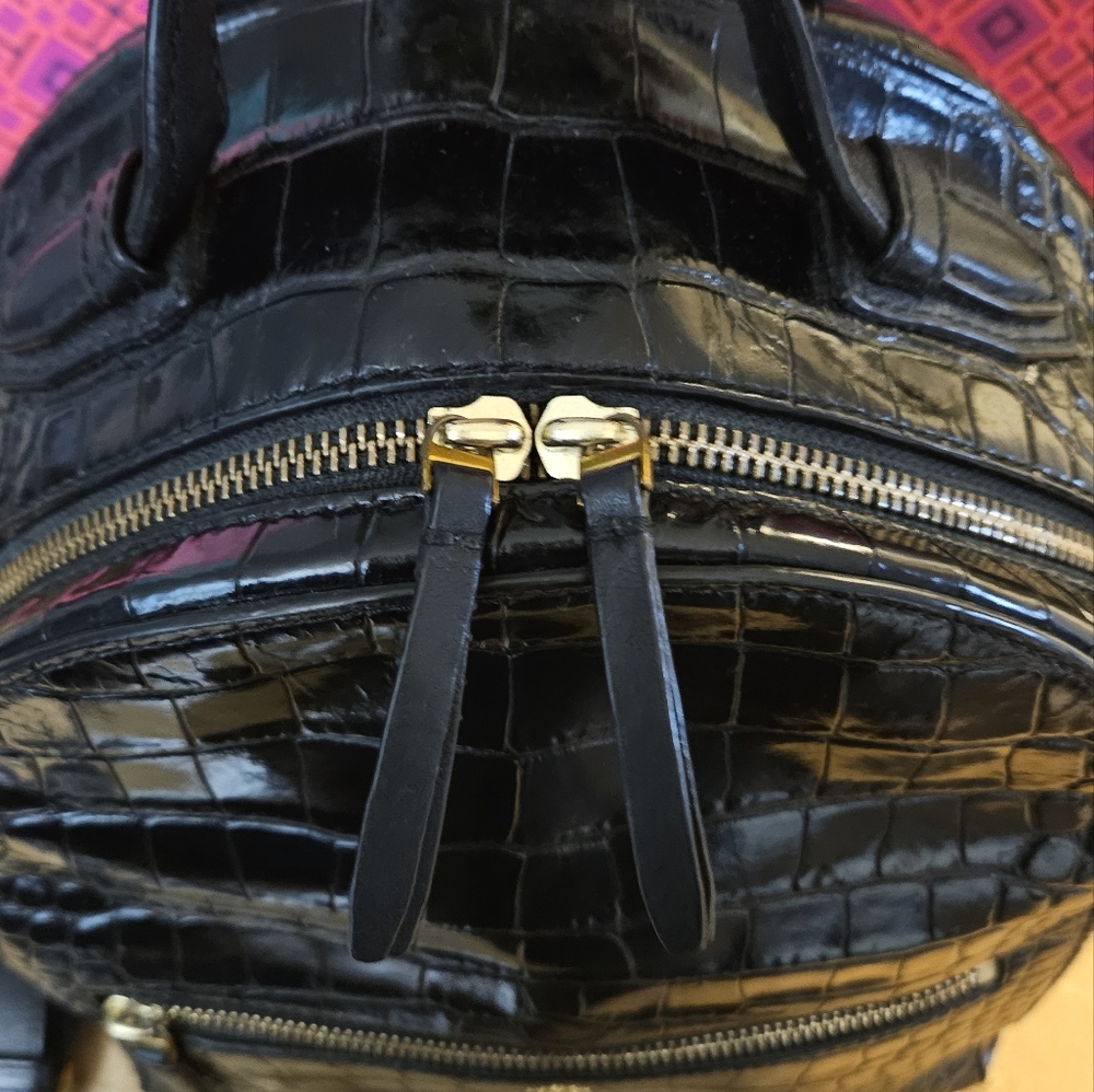 Tory Burch Black Croc-Embossed Backpack - Picture 8 of 9